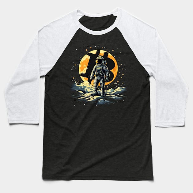 Bitcoin To The Moon Baseball T-Shirt by Edgi